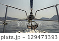 view of front of a yacht in a port in lefkada, greece 129473393