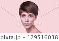 Facelift animation. White lines on woman face showing directions of lifting 129516038