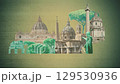 Rome famous landmarks collage. The modern art design from best views of Rome, Italy at Europe. 2D animation 129530936