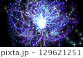 Loop background of light particles that draw an arc and gather in the center, blue 129621251