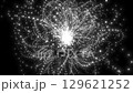 A loop background of light particles that draw an arc and converge to the center. Grayscale 129621252