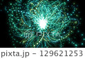 Mint green loop background of light particles that arc and converge to the center 129621253