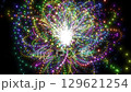 A loop background of light particles that draw an arc and gather in the center, rainbow colors 129621254