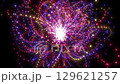 Purple loop background of light particles that draw an arc and gather in the center 129621257