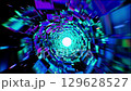 Looped VJ animation of tunnel of shimmering glass tiles with bright neon lights in blue and magenta, designed for endless looping 129628527
