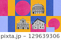2D Animation of landmarks of Florence, Italy. Basilica of Santa Maria del Fiore or Basilica of Saint Mary of the Flower in Florence, Italy. Art design 129639306