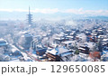 冬季城市，日本古都的雪景，空拍視頻 129650085