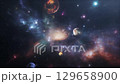 未來主義和令人印象深刻的太空旅行圖像顯示觀眾從太空船的窗戶向前移動 129658900