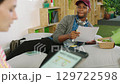 Market research digital tablet, design agency office team and planning strategy data, web innovation and infographic tech analytics startup. Creative designers, online advertising and work statistics 129722598