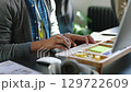 Businessman, digital marketing or teamwork collaboration with target audience research, kpi paper data analysis or infographic documents. Zoom on global office hands, computer or social media design 129722609