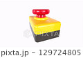 Red and yellow rubber stamp isolated on white background 129724805