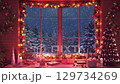 雪降る夜のクリスマス窓辺 – 温もりあるツリーとプレゼントの背景, ループ, シームレス 129734269