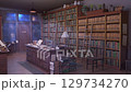 月明かりに照らされたアンティーク本屋 – 夜の静かなライブラリー, ループ, シームレス 129734270