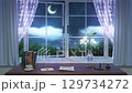 白百合と月明かりの窓辺 – 静かな夜の書斎風景, ループ, シームレス 129734272
