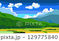 An animation of a peaceful rural landscape with passing clouds 129775840