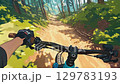 Rider's perspective on a forest mountain bike trail Loop 129783193