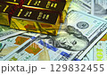 Paper us 100 dollar bill with gold bars, concept of investment and saving, wealth 129832455