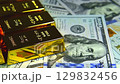 Paper us 100 dollar bill with gold bars, concept of investment and saving, wealth 129832456