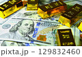 Paper us 100 dollar bill with gold bars, concept of investment and saving, wealth 129832460