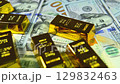 Paper us 100 dollar bill with gold bars, concept of investment and saving, wealth 129832463