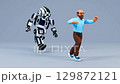 Man Running From Angry Robot - 3D Futuristic Chase Animation Man Running From Angry Robot - 3D Futuristic Chase Animation 129872121