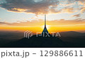 Experience the breathtaking sunset over Jested Mountain, showcasing the iconic hotel and TV transmitter. Enjoy panoramic views of Liberec in beautiful Czechia. 129886611