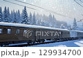 Winter train peaceful and tranquil journey that takes you through a stunning snowy landscape filled with majestic pine trees, creating a serene and picturesque atmosphere all around you 129934700