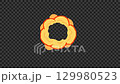 Retro pixelated explosion animation, transparent background, yellow and red 129980523