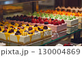 A showcase of cakes filled with fruit 130004869