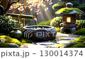 Atmospheric Zen Garden Scene with Water, Stones and Candles 130014374