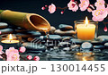 Atmospheric Zen Garden Scene with Water, Stones and Candles 130014455