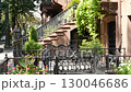 New York City townhouse building, Brooklyn Heights residential brownstone house architecture in USA. 130046686