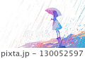 雨中撐傘的女孩的彩色剪影插圖 130052597