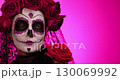 Girl With Sugar Skull Makeup and Roses on Day of the Dead Holiday 130069992