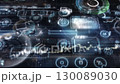 Futuristic interface showing brain activity and data analysis in virtual reality 130089030