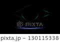 Futuristic dark background with glowing concentric rings in blue and purple, creating a stage or portal effect, complemented by abstract, luminous green lines above. Concept for technology or energy. 130115338