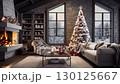 A Fireplace Decorated With Christmas Tree 130125667