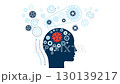 Communication concept. Human head with gears. Human brain functioning concept. The uniqueness and complexity of the thought process. 130139217