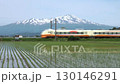 羽越本線 砂越-東酒田/鳥海山を背景に水田地帯を走る特急「いなほ」E653系 鳥海山狙いサイド固定 130146291