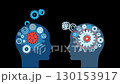 Communication concept. Human two heads with gears. Artificial intelligence. Black background 130153917