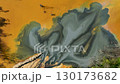Patterns of acid mine drainage in decanting lake, nature pollution, aerial view 130173682