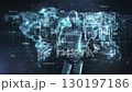 Robot working with virtual interactive interface with world map 130197186