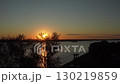 Beautiful sunset over the river with silhouettes of trees and tranquil waters 130219859