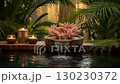 Tropical spa composition with coral and soft candlelight 130230372