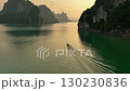 Aerial view drone fly tracking boat in on the lake of Khao Sok national park, Thailand 130230836