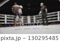 Blurred fighting championship in boxing ring with referee 130295485
