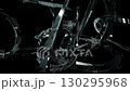 A digital background with multiple rotating 3D CG rings and wireframes interspersed with glitch noise. 130295968