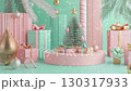 ミントグリーンとピンクの背景に登場するスノーマンのクリスマスシーン 130317933