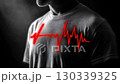 A striking portrayal of a heartbeat graphic illuminated on a man's shirt, blending artistry with a sense of emotion and vitality. 130339325