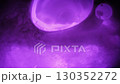 Fluid molecular. Liquid wave. Defocused purple lilac neon color water glow paint drop ink dark black flow blob spreading on light art texture. 130352272